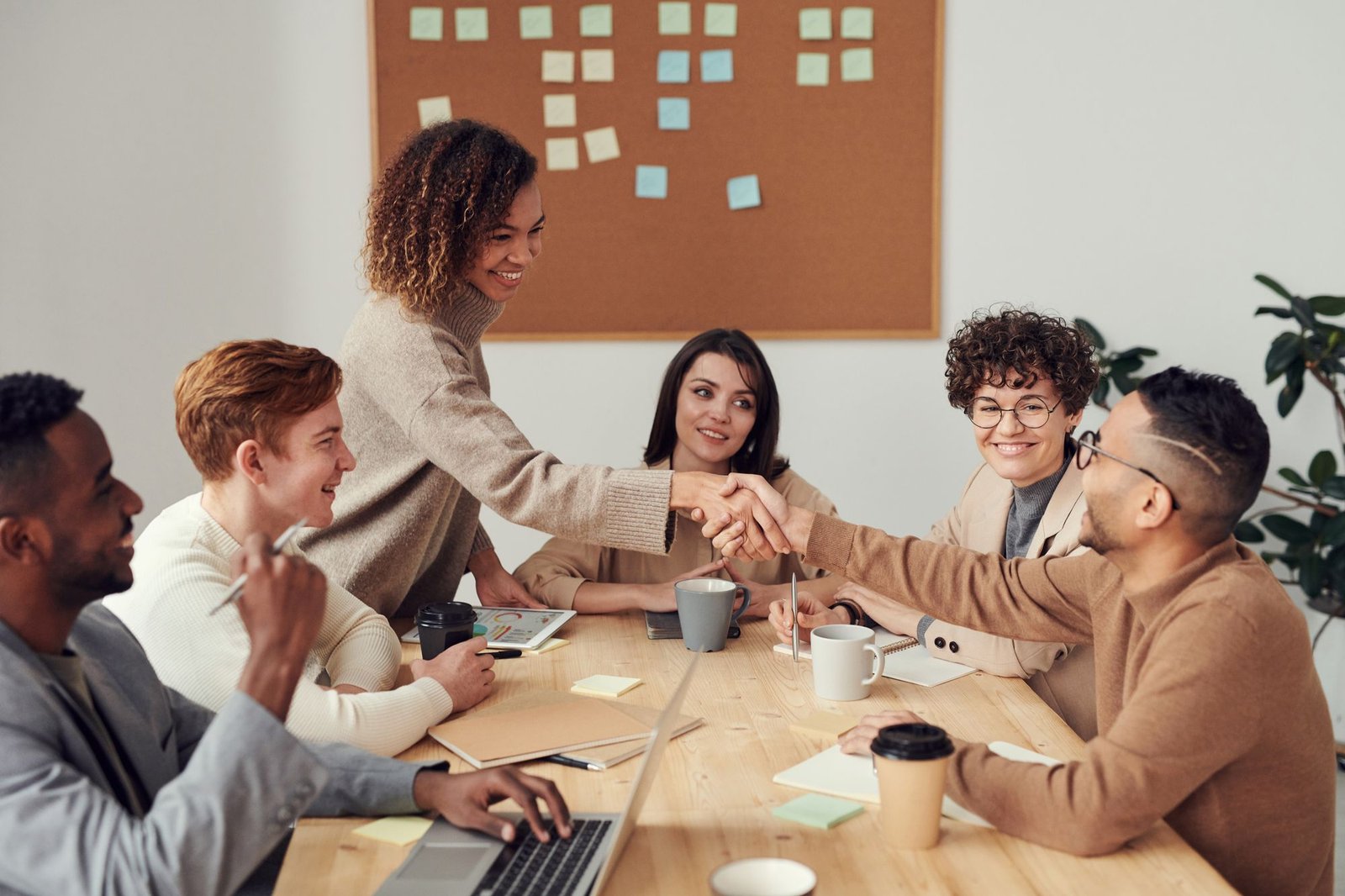 Team members working together in a modern office